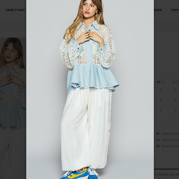 🎁 POL “ Virgin Island 2 “ POL Roomy Fit Top Gauze and Trim Detail 88 - Picture 4 of 4